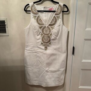 Gabby Shift Dress with Gold Embroidery